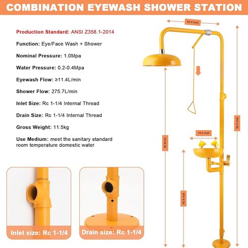 Eyewash Shower Station OSHA-Approved - Emergency Safety Eye Wash and Shower Combination Kit First Aid Eyewash Station in Kuwait