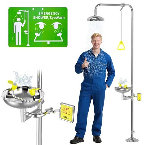 Combination Emergency Eye Wash Shower Station, Safety Eyewash Stations, 304 Stainless Steel Industrial & Commercial Grade with Emergency Sign, NPT Thread in Kuwait