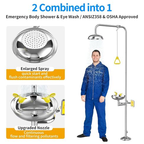 Combination Emergency Eye Wash Shower Station, Safety Eyewash Stations, 304 Stainless Steel Industrial & Commercial Grade with Emergency Sign, NPT Thread in Kuwait