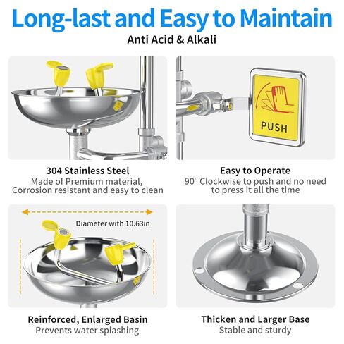 Combination Emergency Eye Wash Shower Station, Safety Eyewash Stations, 304 Stainless Steel Industrial & Commercial Grade with Emergency Sign, NPT Thread in Kuwait