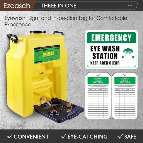Portable Eyewash Station 14-Gallon OSHA Approved with One Station Sign and Two Inspection Tags, Wall Mounted Gravity-Flow Indoors and Out, 53L Refillable Eyewash Station Heavy Duty, Yellow in Kuwait