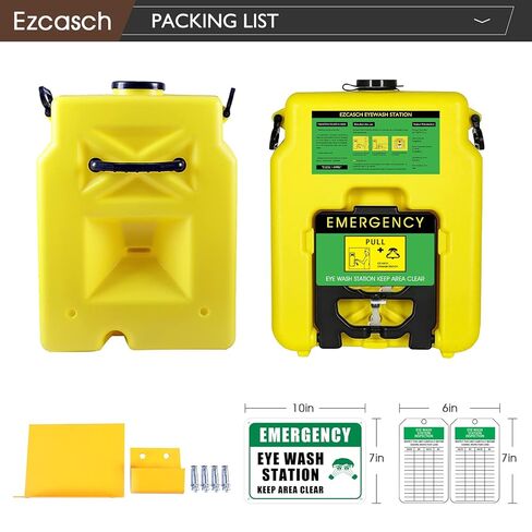 Portable Eyewash Station 14-Gallon OSHA Approved with One Station Sign and Two Inspection Tags, Wall Mounted Gravity-Flow Indoors and Out, 53L Refillable Eyewash Station Heavy Duty, Yellow in Kuwait