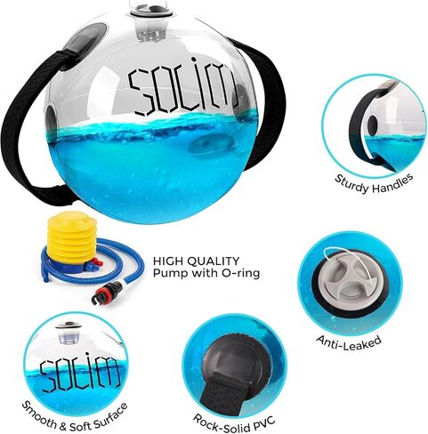 Solim Water Weights Aqua Bag على شكل كرة، بديل لحقيبة الرمل لتدريب القوة، معدات اللياقة البدنية المحمولة والثبات، مدرب أساسي وتوازن لصالة الألعاب الرياضية المنزلية in Kuwait