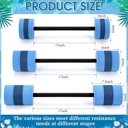 Soulchen Set of 3 Long Aquatic Exercise Dumbbells Assorted Sizes Foam Water Weights Dumbbell Aquatic Pool Barbells with High Density EVA Foam for Swim Water Aerobics Workouts Loss(25.2-33.07 Inch) in Saudi Arabia