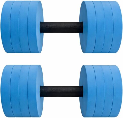 Thenshop Aquatic Exercise Foam Dumbbells Set, 1 Pair Blue Pool Water Dumbbells with 8 EVA Foam Discs & 4 Locking Clips, Adjustable Fitness Barbells for Swimming Pool & Aquatic in Saudi Arabia