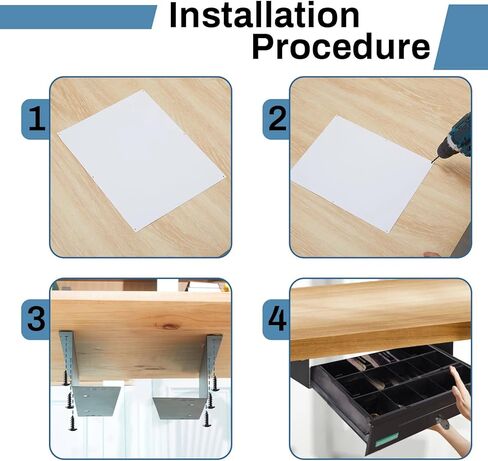 2 Set 4 Pcs Cash Drawer Under Counter Mounting Brackets Heavy Duty Steel Mounting Bracket Metal Black Under Counter Mounting Bracket for 16" Cash Register Mount, 16" x 4" in Saudi Arabia