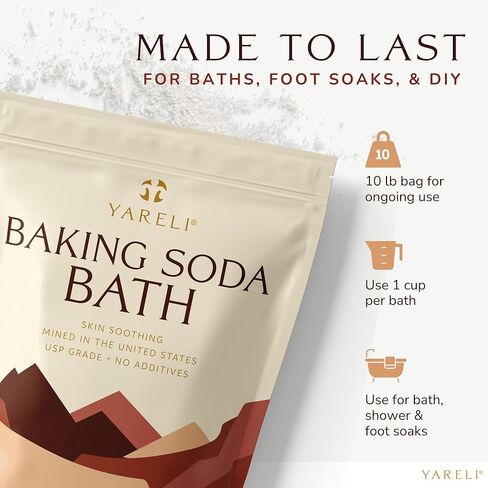 Yareli Baking Soda Bath, 10lb Naturally Mined USP Grade, for Muscle Recovery, Relief of Dry Skin and DIY Bath Bombs in Kuwait