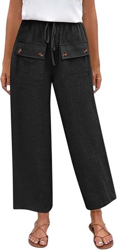 Women Linen Palazzo Pants Wide Leg Summer Boho Cargo Pants High Waist Business Casual Slacks Beach Travel Outfits in Saudi Arabia