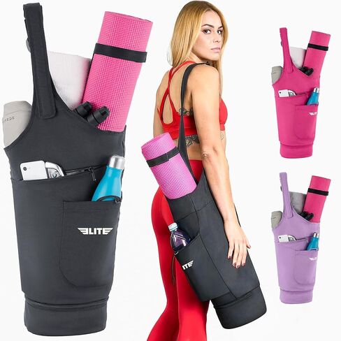 Elite Yoga Mat Bag for Women & Men, Yoga Gym Bag with Wet Pocket, Bottle & Zipper Pockets, Yoga Workout Essentials Carrier Yoga Bag with Mat Straps, Adjustable Shoulder Straps Carry on Sports Bag in Saudi Arabia