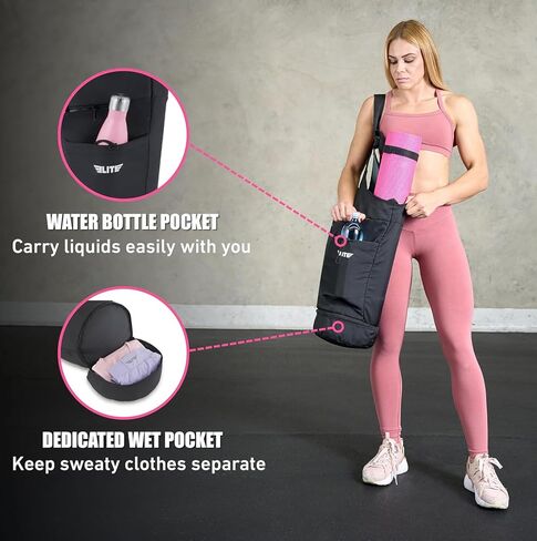 Elite Yoga Mat Bag for Women & Men, Yoga Gym Bag with Wet Pocket, Bottle & Zipper Pockets, Yoga Workout Essentials Carrier Yoga Bag with Mat Straps, Adjustable Shoulder Straps Carry on Sports Bag in Saudi Arabia
