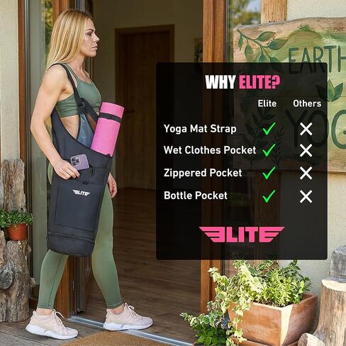 Elite Yoga Mat Bag for Women & Men, Yoga Gym Bag with Wet Pocket, Bottle & Zipper Pockets, Yoga Workout Essentials Carrier Yoga Bag with Mat Straps, Adjustable Shoulder Straps Carry on Sports Bag in Saudi Arabia
