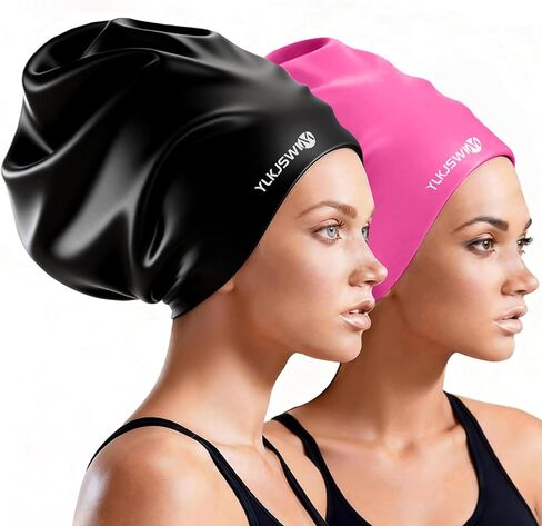 قبعة سباحة كبيرة جدًا للضفائر والمجدل للنساء والرجال، قبعة سباحة من السيليكون المقاوم للماء للبالغين مع وصلات شعر أفريقي سميكة طويلة مجعدة تحافظ على الشعر جافًا in Kuwait