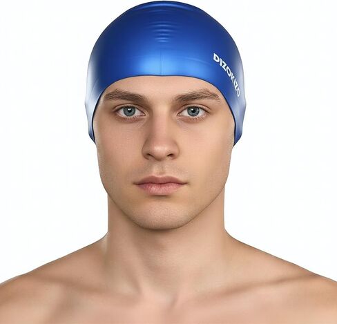 قبعة سباحة من السيليكون للنساء والرجال، قبعات سباحة لامعة غير قابلة للانزلاق للشعر الطويل والقصير، قبعات سباحة متينة مقاومة للماء بتصميم مريح ثلاثي الأبعاد للبالغين، تحافظ على جفاف الشعر in Kuwait