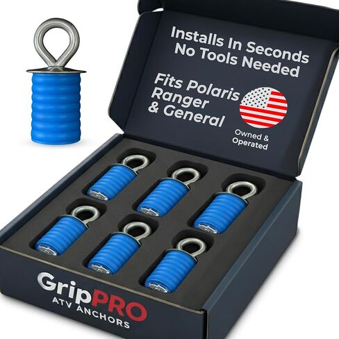 GripPRO ATV Anchors to fit Polaris Ranger & General Lock & Ride - ATV Tie Down Anchors Set of 6 - OEM Quality Fit ATV Lock and Ride Accessories - Patented Design - Will NOT FIT RZR in Kuwait