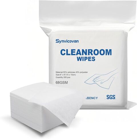 Cleanroom Wipes 6"x6" (300 Pcs, Cellulose/Polyester Blend, Grade A, 68GSM) Lint Free Wipes for Laboratory, Electronics, Pharmaceutical,Printing,Automotives and Semiconductor Industries in Kuwait