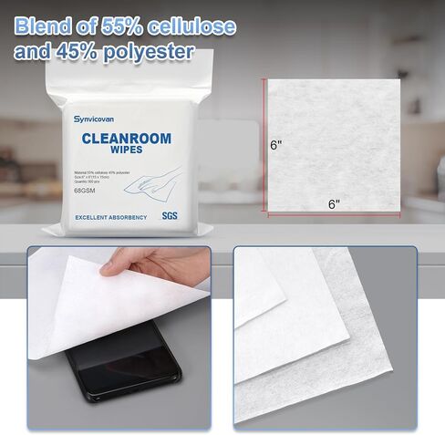 Cleanroom Wipes 6"x6" (300 Pcs, Cellulose/Polyester Blend, Grade A, 68GSM) Lint Free Wipes for Laboratory, Electronics, Pharmaceutical,Printing,Automotives and Semiconductor Industries in Kuwait