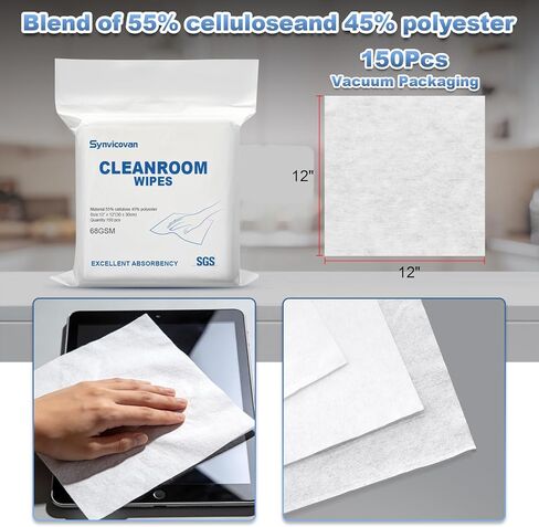 Cleanroom Wipes 12" x 12" Lint Free Wipes for Laboratory, Electronics, Pharmaceutical, Printing, Automotives and Semiconductor Industries (68GSM, Bag of 150 Pcs) in Kuwait