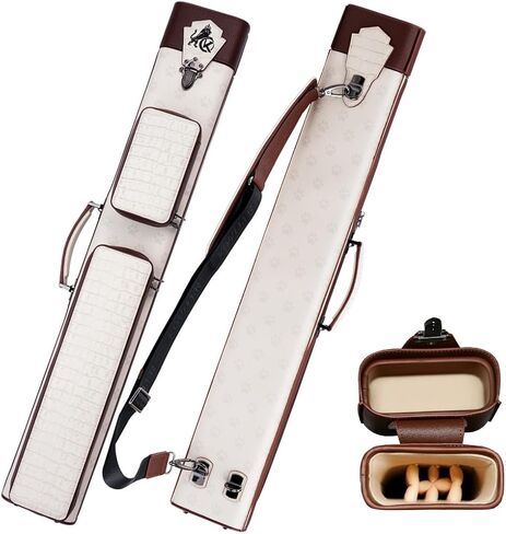 KONLLEN 2x4 Leather Pool Cue Case, Genuine Cowhide Billiards Cue Stick Case with Multi-Pockets & Adjustable Shoulder Strap, Heavy Duty Cue Carrier in Kuwait