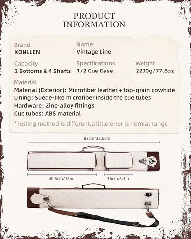 KONLLEN 2x4 Leather Pool Cue Case, Genuine Cowhide Billiards Cue Stick Case with Multi-Pockets & Adjustable Shoulder Strap, Heavy Duty Cue Carrier in Kuwait