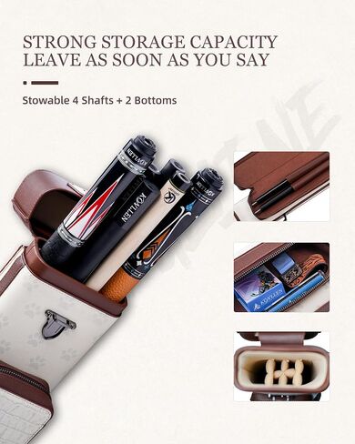 KONLLEN 2x4 Leather Pool Cue Case, Genuine Cowhide Billiards Cue Stick Case with Multi-Pockets & Adjustable Shoulder Strap, Heavy Duty Cue Carrier in Kuwait