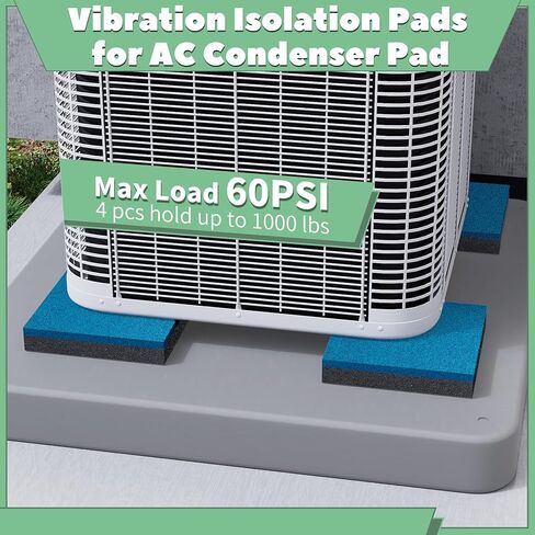 4 Pack Rubber Anti Vibration Pads for AC Condenser Pad, 8'' X 8'' X 3/4" Heavy Duty Vibration Damping Isolator Mats, Odorless Sound Isolation Mats for Mini Split Pad, Equipment Pad in Kuwait