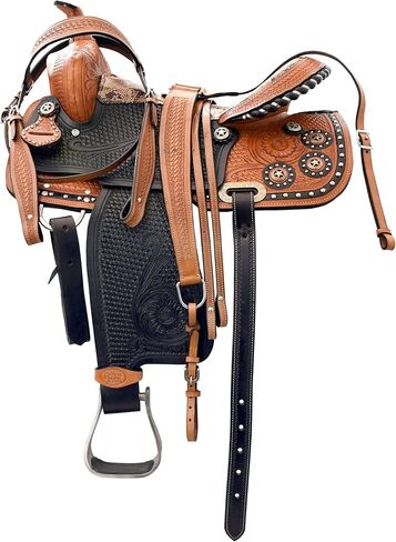 Handmade Brown and Black Leather Western Barrel Saddle – Durable, Comfortable & Balanced Trail Riding Tack with Matching Headstall & Breast Collar Set in Saudi Arabia