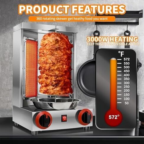 Shawarma Grill Machine - Stainless Steel Vertical Rotisserie Oven, 11lbs Capacity, 300°C, Propane Gas, Commercial Gyro Broiler for Home & Restaurant, 02 in Saudi Arabia