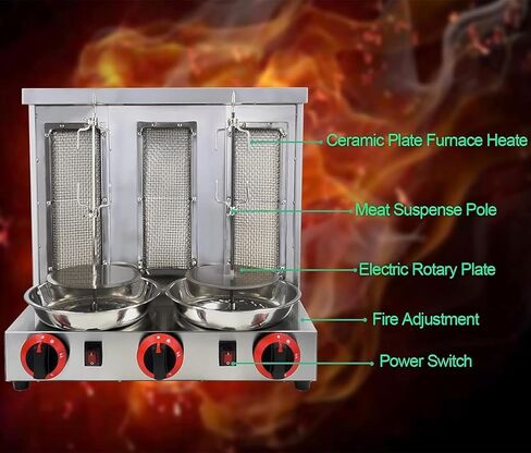 Chicken Shawarma Machine Vertical Rotisserie - Commercial Countertop Rotisserie with Adjustable Burners, 300°C, 360° for Home Kitchen & Restaurant Use in Saudi Arabia