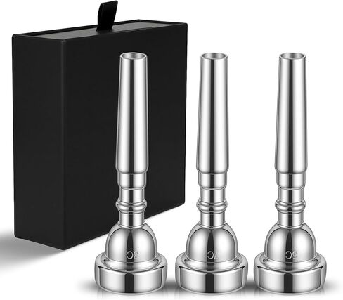 Trumpet Mouthpiece Set Vaccum Packed with Box, 3C 5C 7C Silver Plated Bb Trompeta Mouthpiece Compatible with Beginners, Intermediate, Professionals in Kuwait