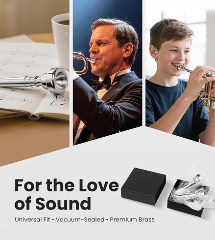 Trumpet Mouthpiece Set Vaccum Packed with Box, 3C 5C 7C Silver Plated Bb Trompeta Mouthpiece Compatible with Beginners, Intermediate, Professionals in Kuwait