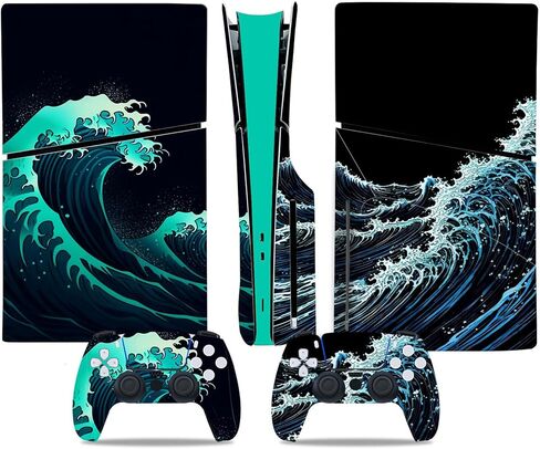 Skin Sticker Compatible with PS5 Slim Console and Controller, Vinyl Decal Protective Sea Wave Design Cover Wrap for Disc Edition in Kuwait