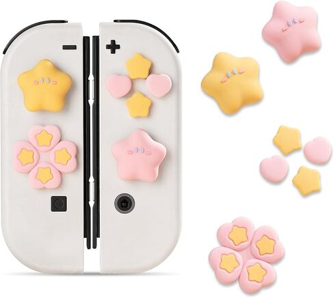 Jusy Cross D-Pad Button Caps Thumb Grips Set, Compatible with Nintendo Switch/OLED/Lite, Cute Star 3D Soft Silicone ABXY Buttons Sticker Joystick Cover Caps, Black/Purple in Saudi Arabia