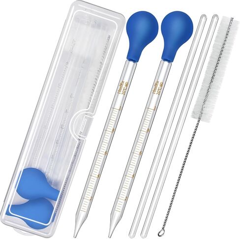 Artcome 5PC Glass Dropper Set - Pipettes Graduated Lab Dropper - 2x10ml Graduated Droppers, 2x20cm Glass Stir Rods with Washing Brush -Ideal for Essential Oils, Lab Use, Liquid Transfer in Kuwait