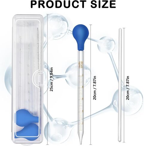 Artcome 5PC Glass Dropper Set - Pipettes Graduated Lab Dropper - 2x10ml Graduated Droppers, 2x20cm Glass Stir Rods with Washing Brush -Ideal for Essential Oils, Lab Use, Liquid Transfer in Kuwait