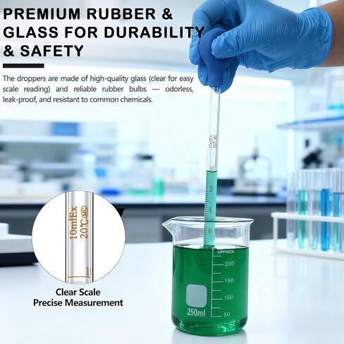 Artcome 5PC Glass Dropper Set - Pipettes Graduated Lab Dropper - 2x10ml Graduated Droppers, 2x20cm Glass Stir Rods with Washing Brush -Ideal for Essential Oils, Lab Use, Liquid Transfer in Kuwait