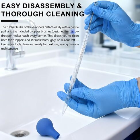 Artcome 5PC Glass Dropper Set - Pipettes Graduated Lab Dropper - 2x10ml Graduated Droppers, 2x20cm Glass Stir Rods with Washing Brush -Ideal for Essential Oils, Lab Use, Liquid Transfer in Kuwait