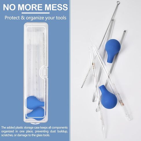Artcome 5PC Glass Dropper Set - Pipettes Graduated Lab Dropper - 2x10ml Graduated Droppers, 2x20cm Glass Stir Rods with Washing Brush -Ideal for Essential Oils, Lab Use, Liquid Transfer in Kuwait