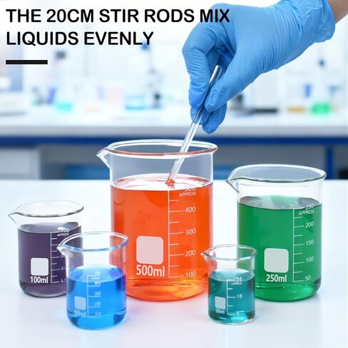 Artcome 5PC Glass Dropper Set - Pipettes Graduated Lab Dropper - 2x10ml Graduated Droppers, 2x20cm Glass Stir Rods with Washing Brush -Ideal for Essential Oils, Lab Use, Liquid Transfer in Kuwait