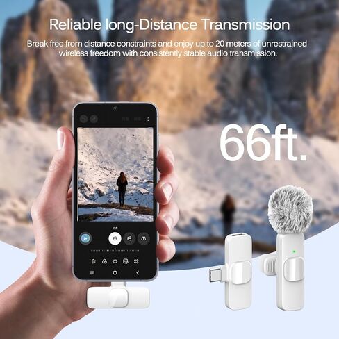 ميكروفون لافالير لاسلكي أبيض لأجهزة iPhone وAndroid - ميكروفون صغير بمشبك مع خاصية إلغاء الضوضاء، 2 حزمة من ميكروفون ذو طية صدر السترة، قابس وتشغيل ميكروفون لاسلكي لتسجيل الفيديو، مقابلة، بودكاست، مدونة فيديو، يوتيوب in Saudi Arabia