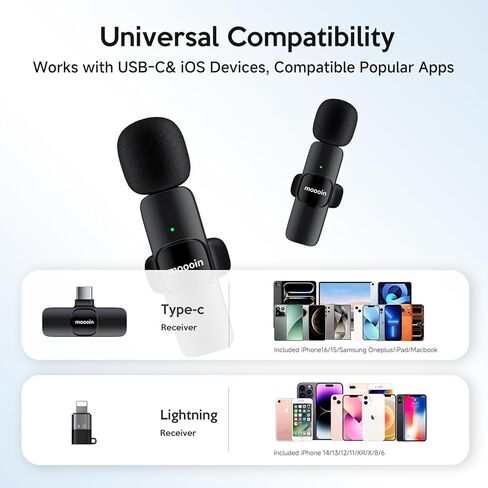 Wireless Mini Microphone for iPhone/Android:Lapel Microphone for Video Recording,Plug and Play,Live Streaming and Podcasting-Textured Black in Saudi Arabia