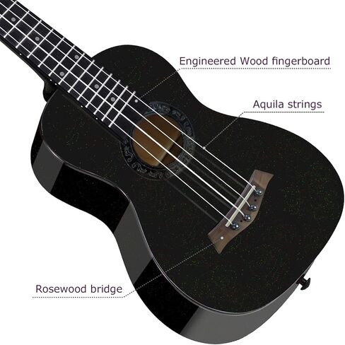 Ranch Tenor Ukulele 26 inch Ukelele Professional Small Hawaiian Guitar Maple Top and Side and Back Glossy Ukalalee Bundle Gig bag - Black in Kuwait