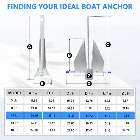 Heavy Duty Boat Anchor Kit, 5/8/10/13/18/25 lb Galvanized Danforth Anchor with Anchor Chain, Shakles and Boat Anchor Rope, Fluke Anchor Kit for Boats Pontoon, Deck, Fishing, and Sail in Kuwait