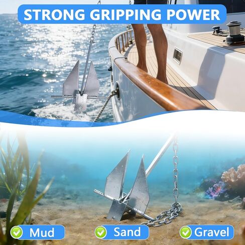 Heavy Duty Boat Anchor Kit, 5/8/10/13/18/25 lb Galvanized Danforth Anchor with Anchor Chain, Shakles and Boat Anchor Rope, Fluke Anchor Kit for Boats Pontoon, Deck, Fishing, and Sail in Kuwait