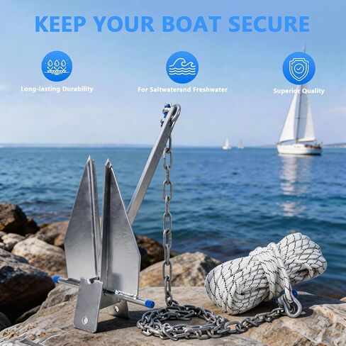 Heavy Duty Boat Anchor Kit, 5/8/10/13/18/25 lb Galvanized Danforth Anchor with Anchor Chain, Shakles and Boat Anchor Rope, Fluke Anchor Kit for Boats Pontoon, Deck, Fishing, and Sail in Kuwait