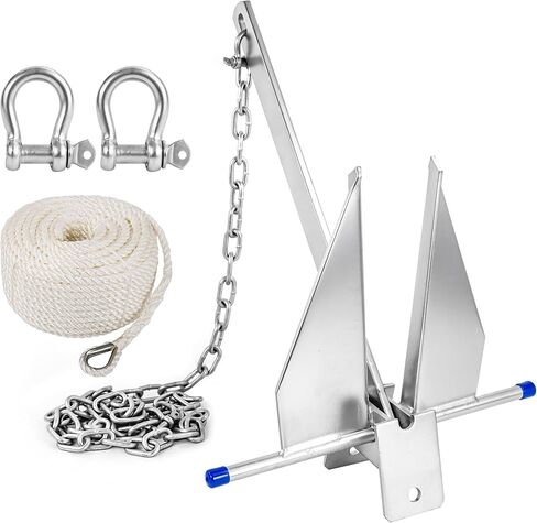 5/8.5/10/13 lb Heavy Duty Galvanized Fluke Boat Anchor Kit with Chain, Rope & Shackles for Pontoon, Dinghy, Day Cruising, Bass & Fishing Boats up to 8-16/12-22/16-26/20-32 ft in Kuwait