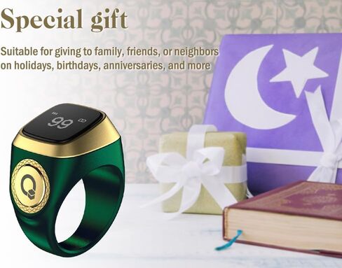 Smart Ring Counter, Smart Tasbih Zikr Ring, Muslim Islamic Prayer Smart Rings, Tasbih Counter Smart Ring, Tasbeeh Smart Counter, Digital Electronic Smart Tally Counter for Prayer (Green,20MM) in Kuwait