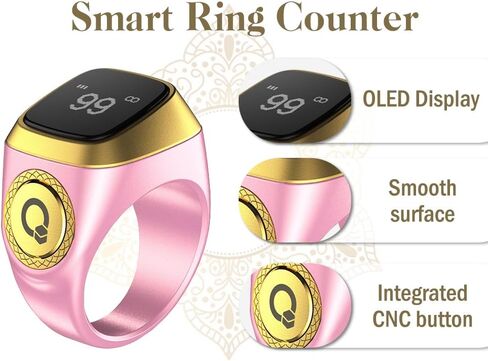 Smart Ring Counter, Smart Tasbih Zikr Ring, Muslim Islamic Prayer Smart Rings, Tasbih Counter Smart Ring, Tasbeeh Smart Counter, Digital Electronic Smart Tally Counter for Prayer (Pink,18MM) in Kuwait