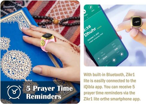 Smart Ring Counter, Smart Tasbih Zikr Ring, Muslim Islamic Prayer Smart Rings, Tasbih Counter Smart Ring, Tasbeeh Smart Counter, Digital Electronic Smart Tally Counter for Prayer (Pink,18MM) in Kuwait