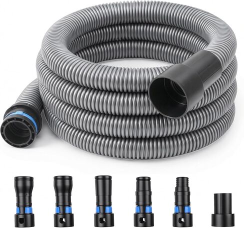 16FT Shop Vac Hose Extension,Commercial Dust Collection Hose Kit,1-1/4 Diameter TPE Vacuum Hose with 6 Adapters for Vacuums System,Compatible with Woodworking Power Tool and Sander by TOMOON in Saudi Arabia