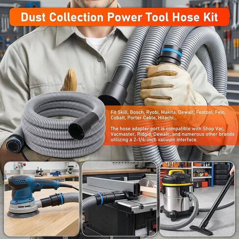 16FT Shop Vac Hose Extension,Commercial Dust Collection Hose Kit,1-1/4 Diameter TPE Vacuum Hose with 6 Adapters for Vacuums System,Compatible with Woodworking Power Tool and Sander by TOMOON in Saudi Arabia